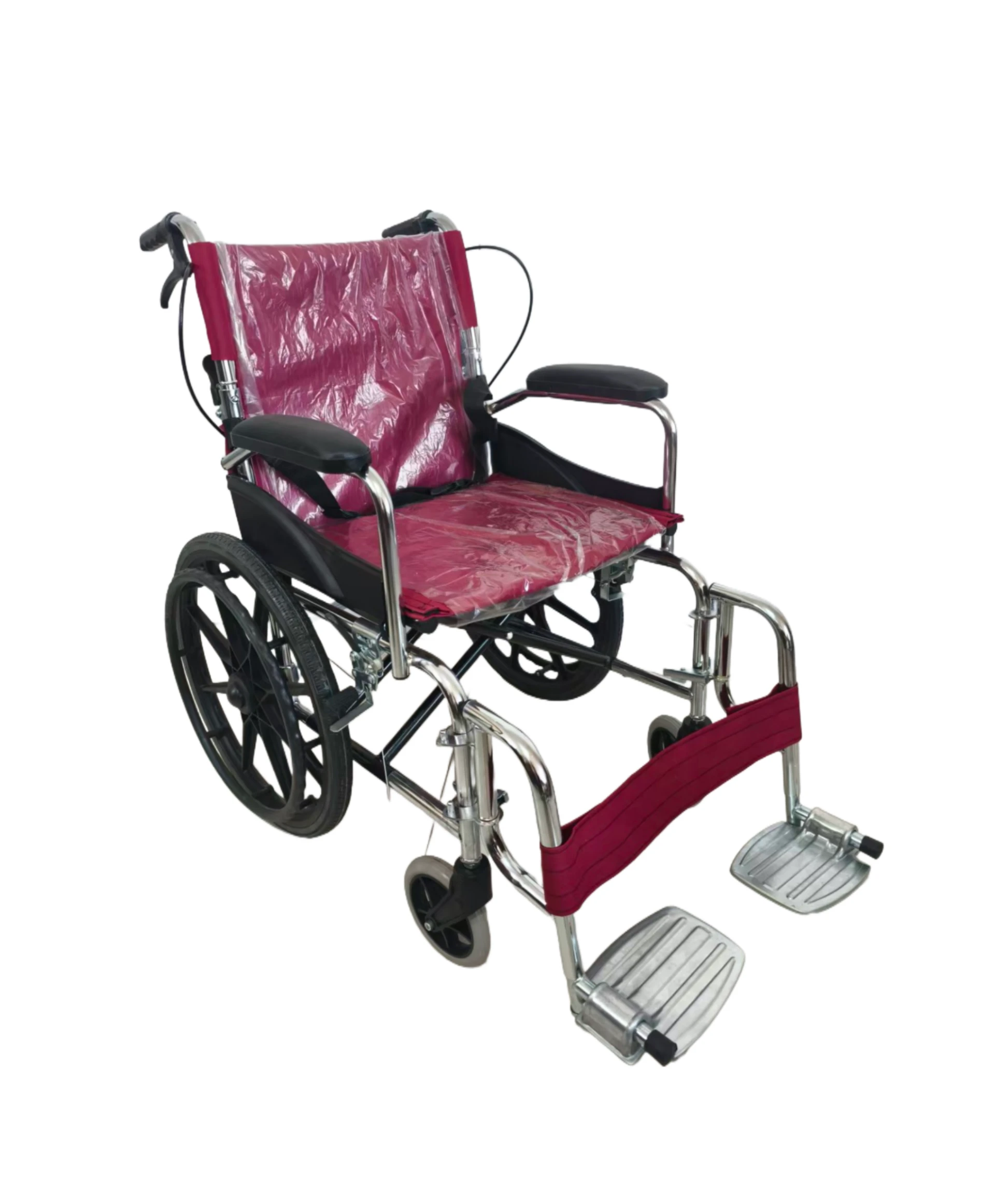 Factory direct sale chrome frame manual wheelchair with soft seat