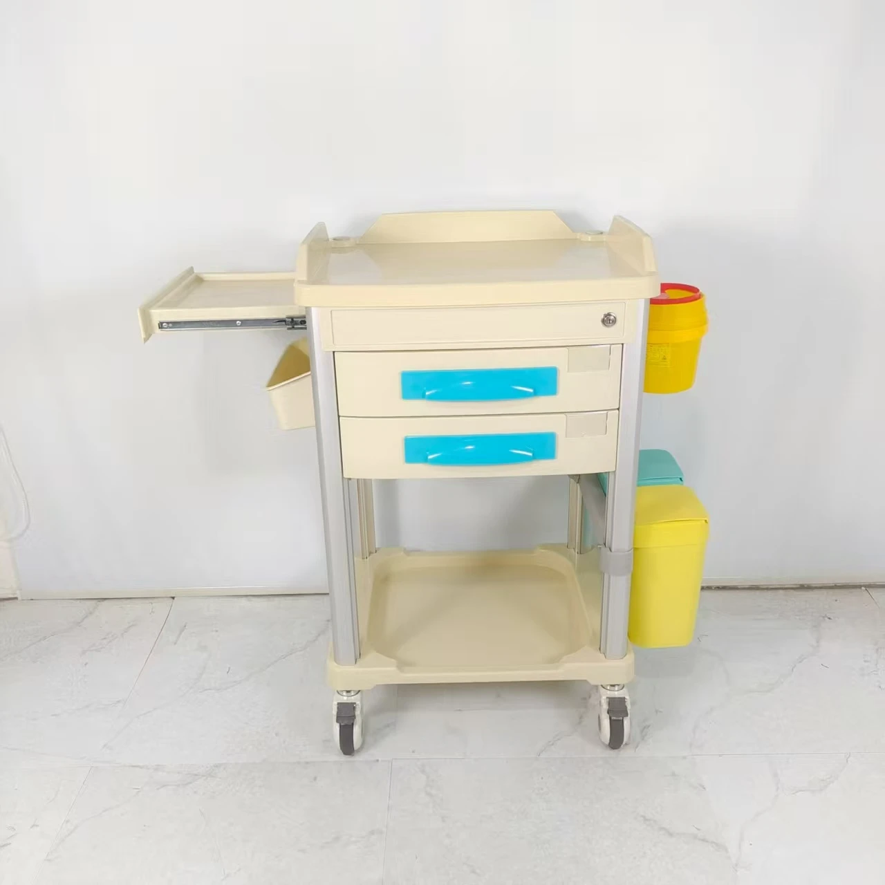 New Arrival Plastic Steel Practical Medical Emergency Trolley Hospital Furniture Trolley Phlebotomy Carts
