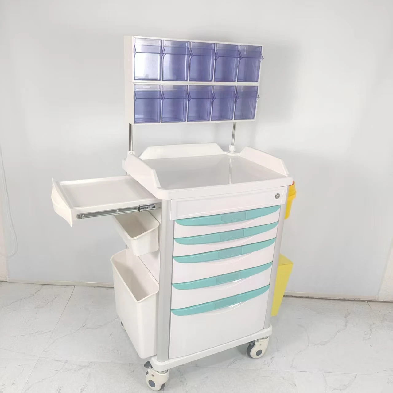 Hot Sale Medical ABS Emergency Room Treatment Trolley Crash Cart in Hospital With Defibrillator ISO
