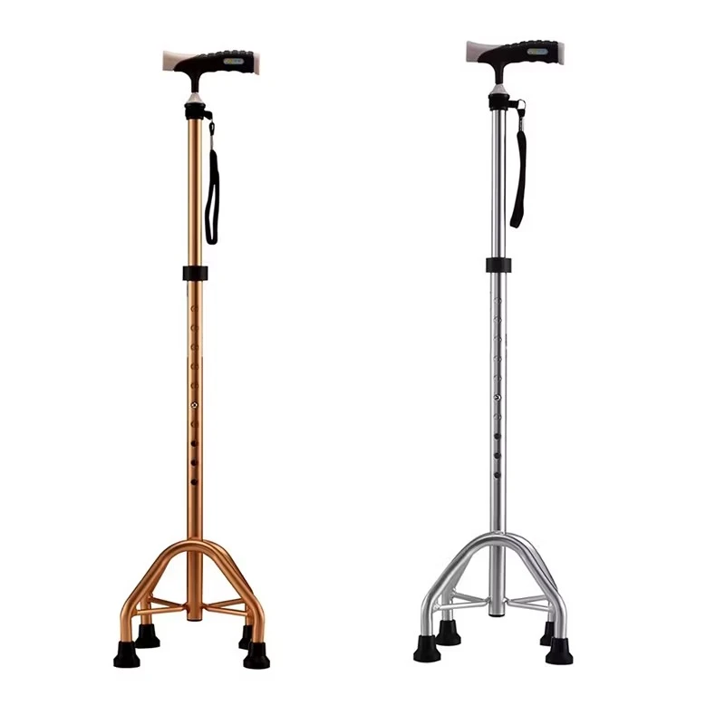 Multi-Function Portable Aluminum Adjustable Height Four Legs with Lighting Function Walking Stick Crutch
