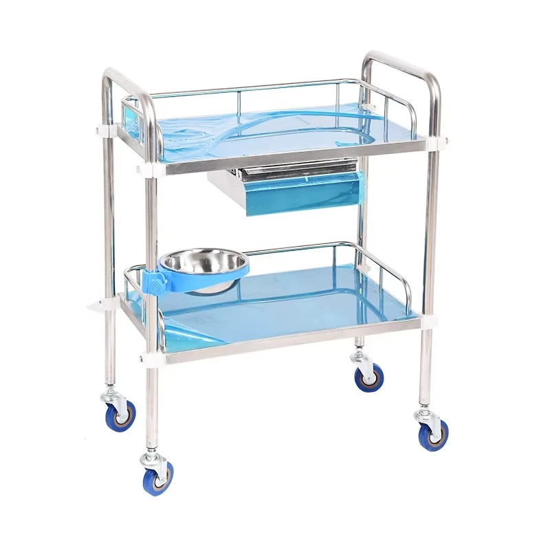 Stainless Steel Instrument Trolley For Hospital Metal Medical Cart With Silent Castors