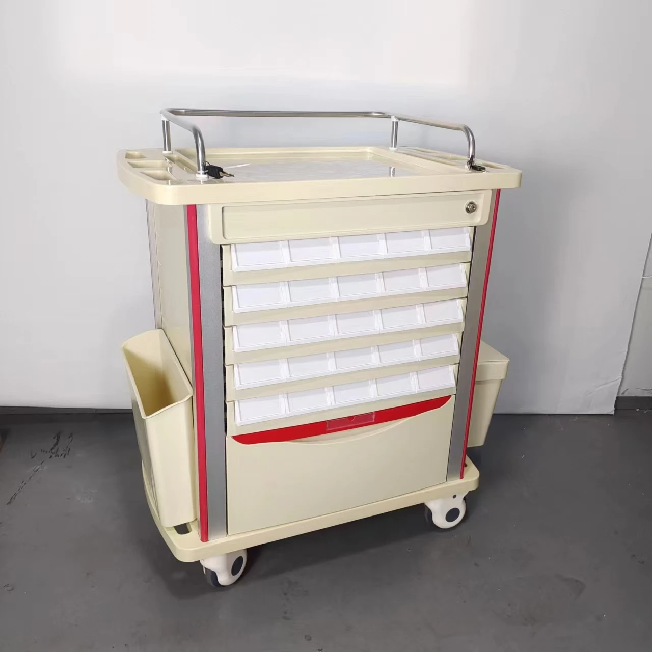 High Quality ABS Nurse Emergency Room Trolley Medical Device Trolley with Wheels for Hospitals Emergency Medication Trolley