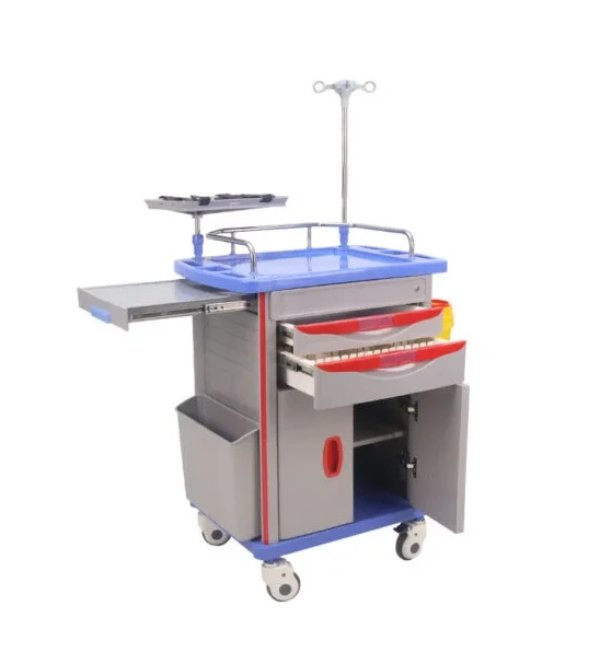 Competitive Price Hospital Steel Anesthesia Trolley Medical Emergency Medicine Cart with Drawers Basket ABS Metal Storage System