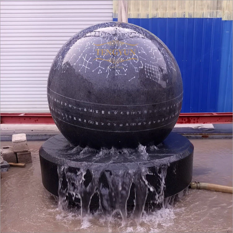 Black Granite Rotating Sphere Fountain---Installed in the Sount Korea