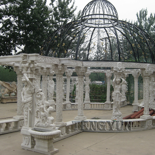Large size marble gazebo sculpture outdoor stone pavilion (1) 拷贝
