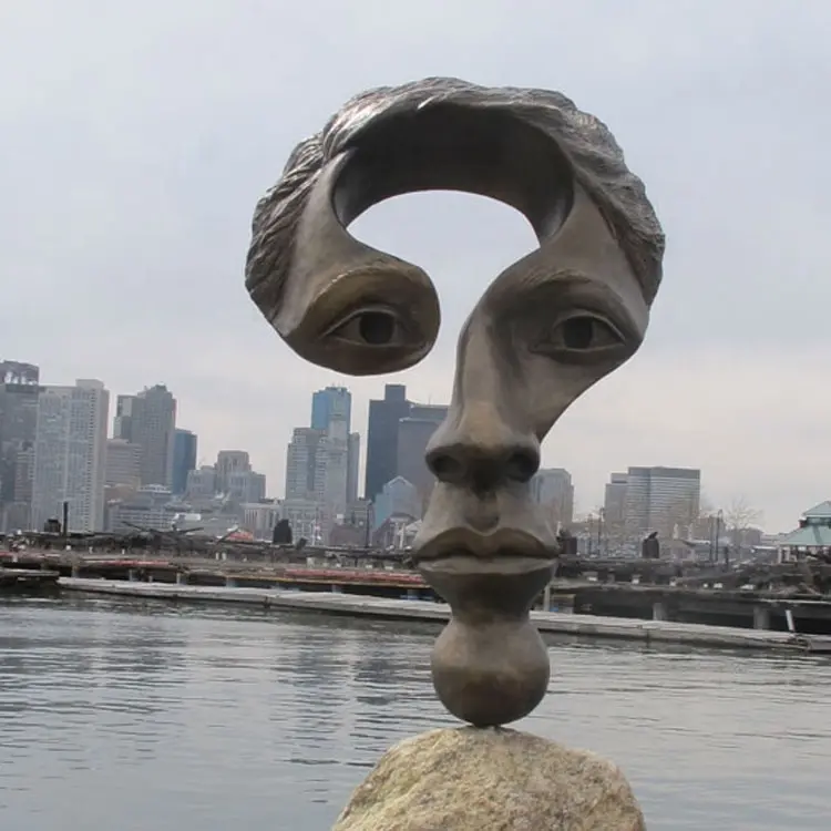 Abstract Bronze Face Sculpture – The Question of Thought