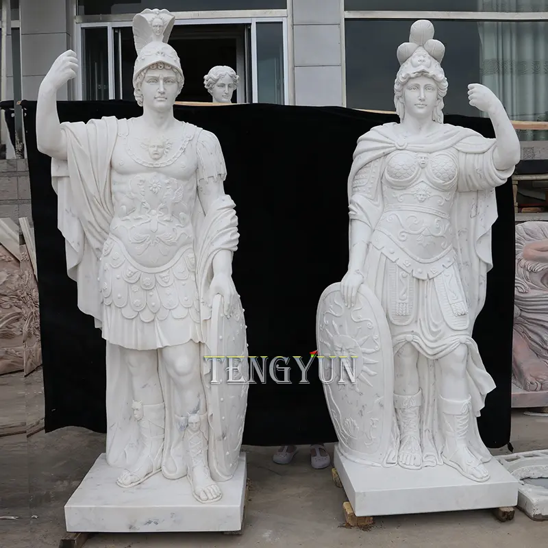 Ancient Roman Warrior Statues Life-Size Marble Sculptures of Roman Soldier and Warrior Woman