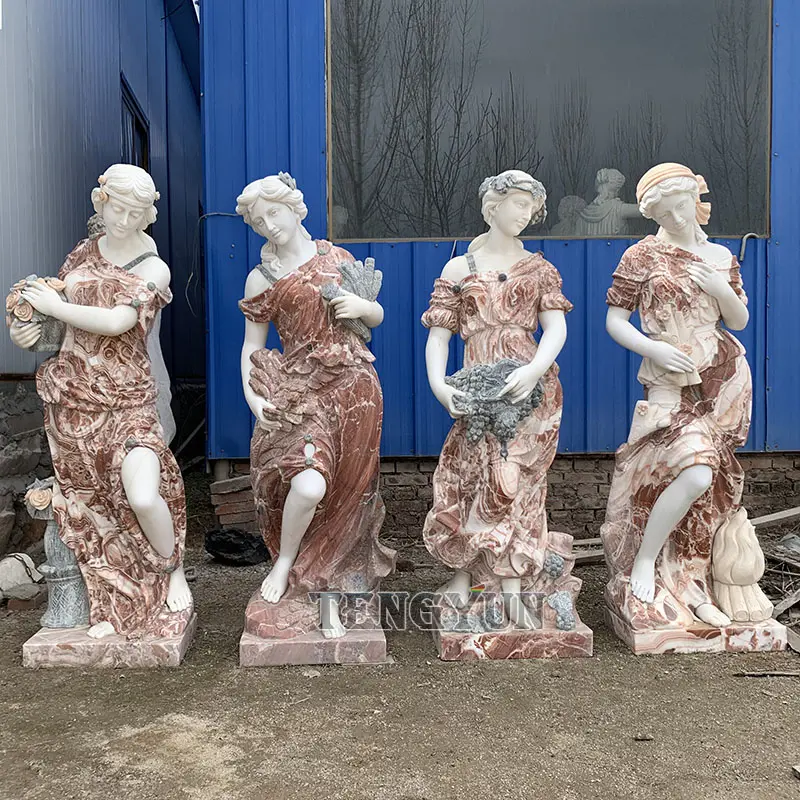 Antique Life Size Mix Stone Marble Four Season Sculptures Hand Carved Garden Woman Statues