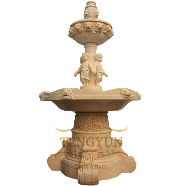 Beige marble carving garden figure fountain