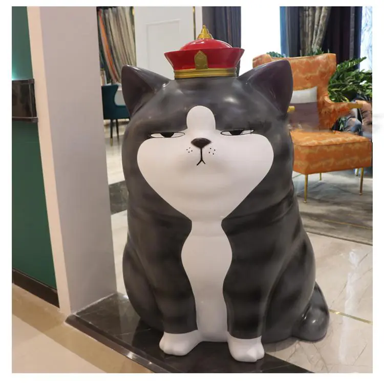 Big size Resin Your Majesty Cat Fiberglass King Cat Sculpture For Indoor Decoration