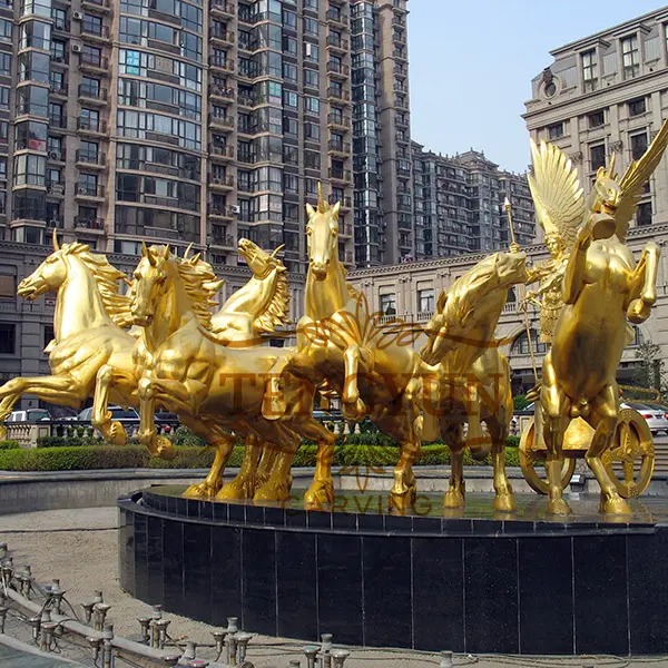 Bronze Eight Horse Sculptures with Carriage Chariots Statues