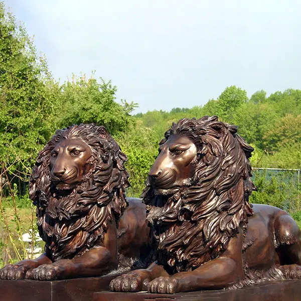 Pair of Bronze Wild Lion Sculpture Large Animal Statue