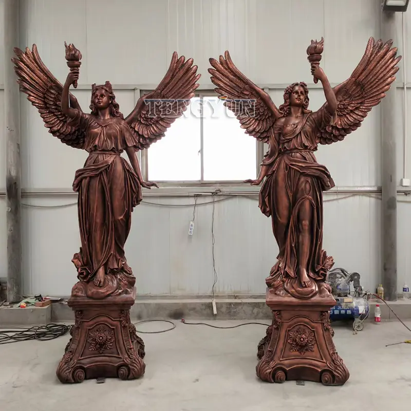 Cheap Price Large Goddess Resin Angel Of Light Statue Fiberglass Pair Of Angel With Torch Sculputre