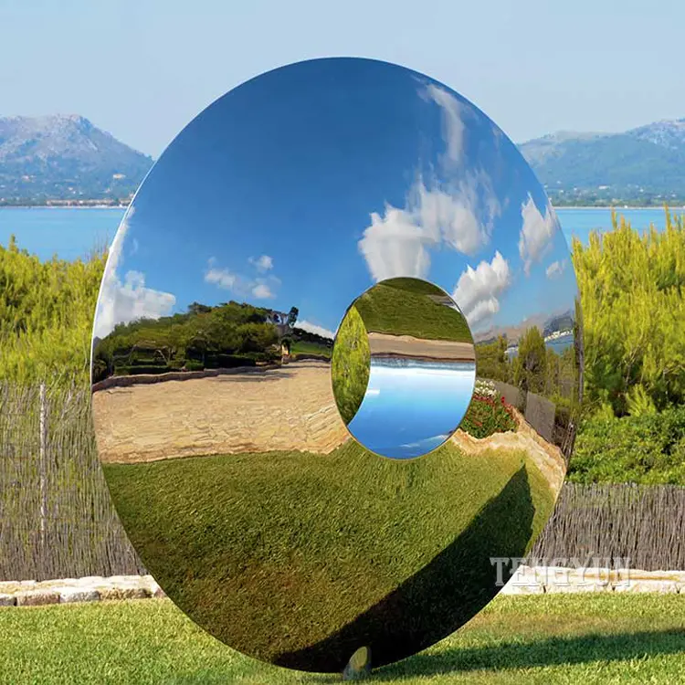 China Factory Sale Metal Annural Sculpture 304 Stainless Steel Mirror Polished Design Art Circular Ornament Statue