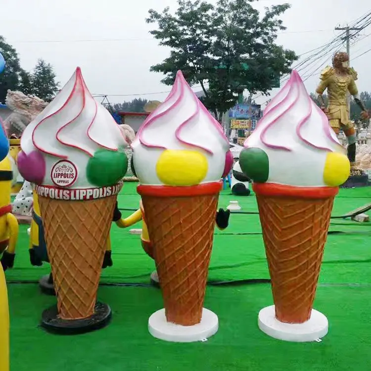 China Factory Statues Public Decorative Resin Sculptures Colorful Ice Lolly Fiberglass Ice Cream Cone Ornaments