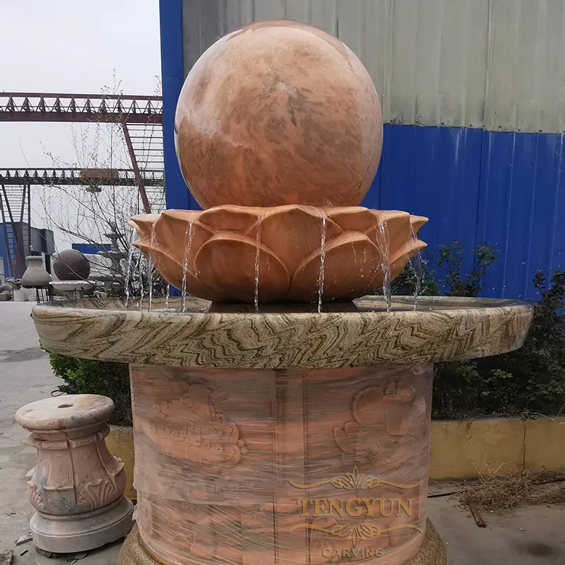 China Sunset Red Marble Fengshui Rolling Ball Water Fountains