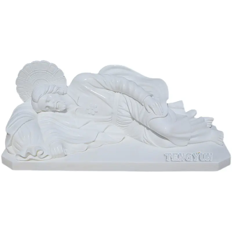 Christian Religious Church Decor White Marble Sleeping Jesus Statue Stone Lying Joseph Sculpture