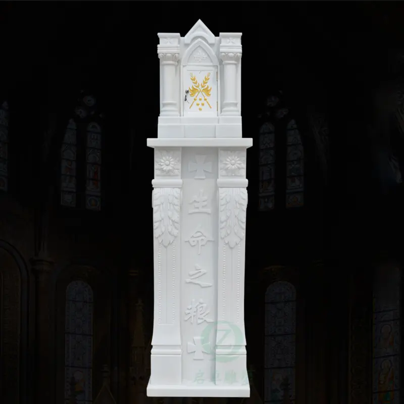Church Decorative Large Size White Marble Corpus Cabinet Stone Sacred Reading Table Baptistery Altar