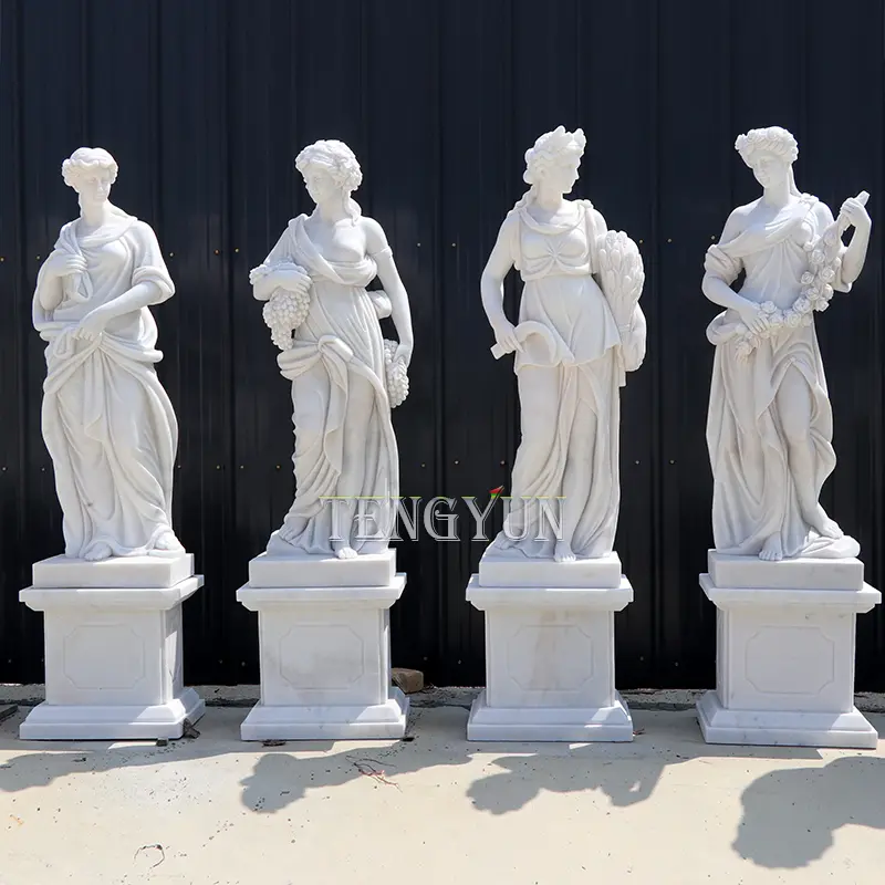Classical White Marble Four Seasons Statues Large Size Stone Set Sculptures For Sale