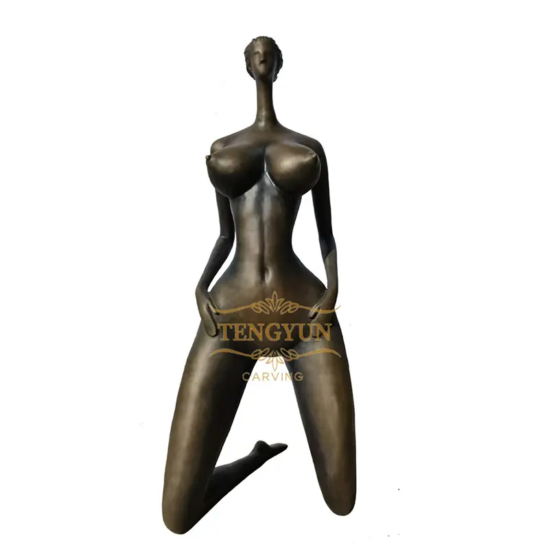 Creative Life Size Sexy Nude Abstract Lady Statue Bronze Kneeling Female Sculpture For Sale