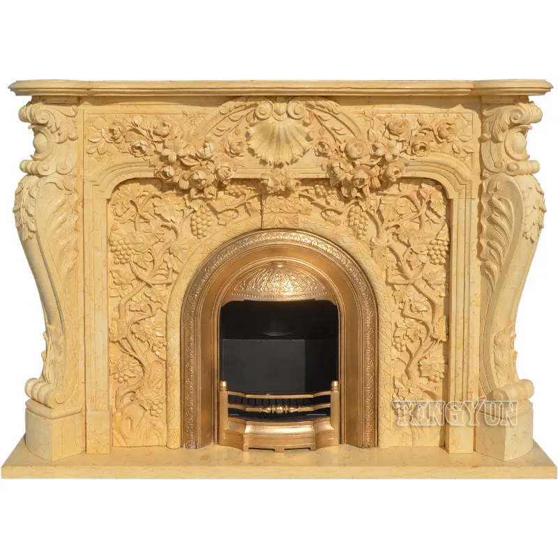 Cultured Stone Fireplace Mantel Shelf Continental Insert Egypt Beige Yellow Marble Corner Electric Fireplace