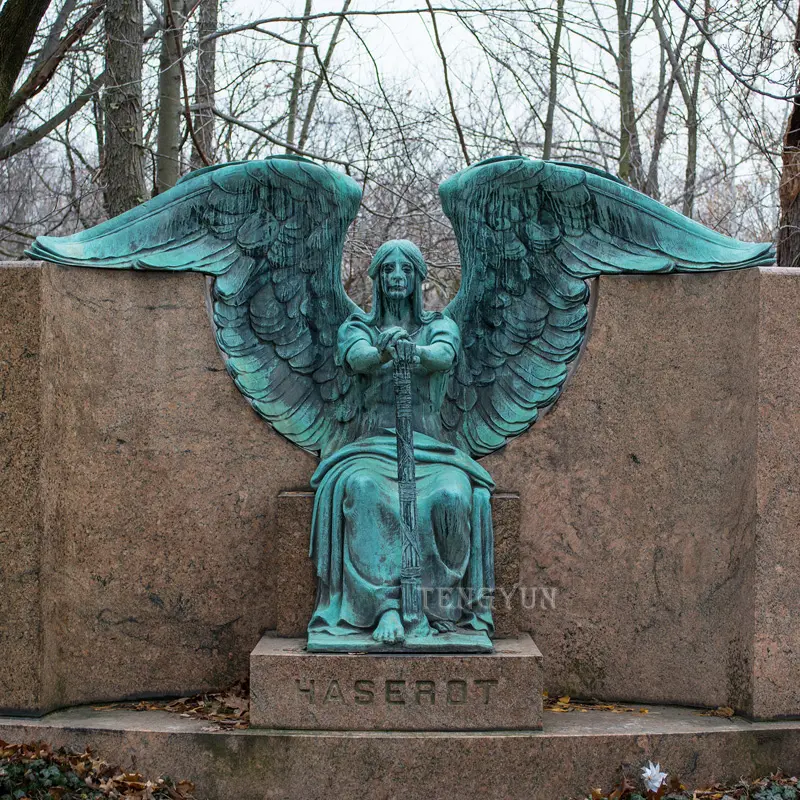Custom Large Size Crying Bronze Angel Haserot Statue For Cemetery Decoration
