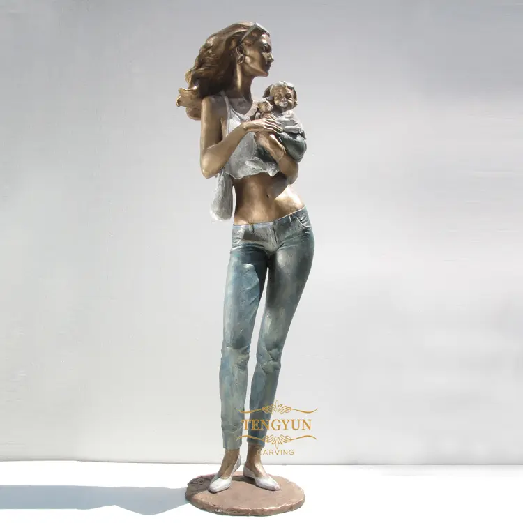 Modern Statue Beautiful Mother Holiding Baby Sculpture