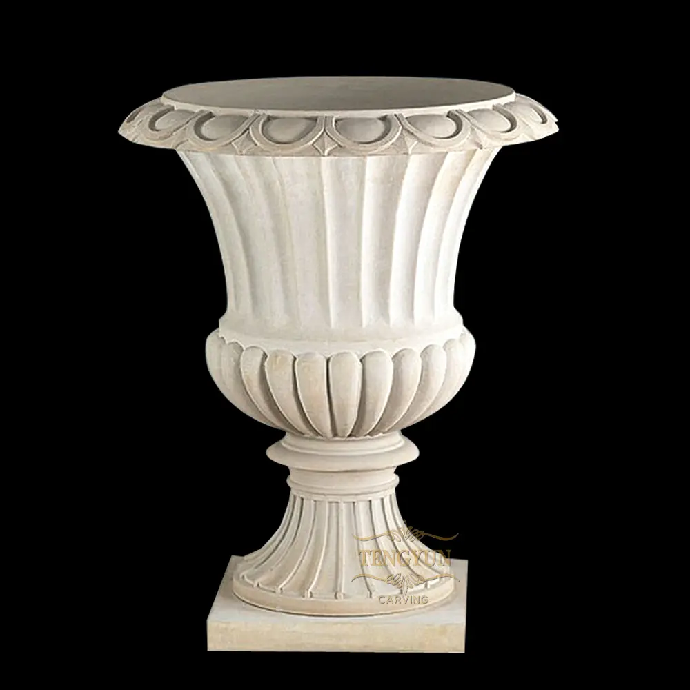 Custom Minimalist White Marble Flower Pot  For Park Decoration