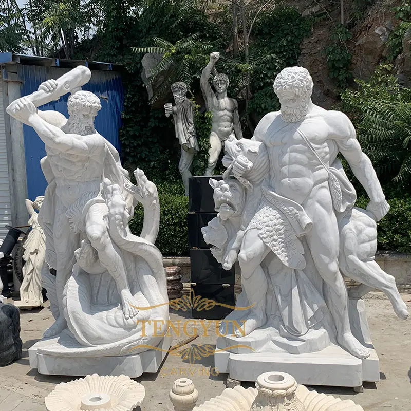 Custom famous Greek sculpture white marble Hercules fighting Hydra statue Hercules and Cerberus