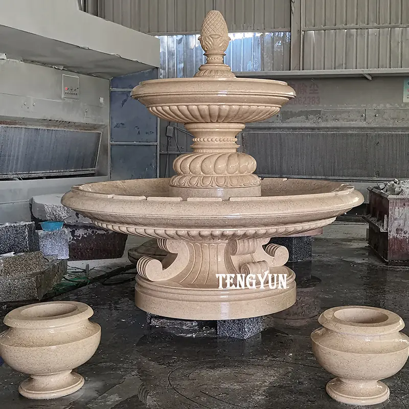 Customized Egyptian Beige Marble Water Fountain With Two Tiers