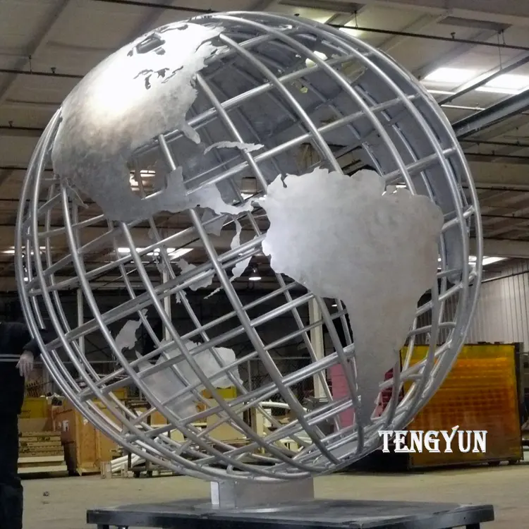 Decorative Metal Globe Sculpture Stainless Steel Outdoor Terrestrial Globe Statue For Sale