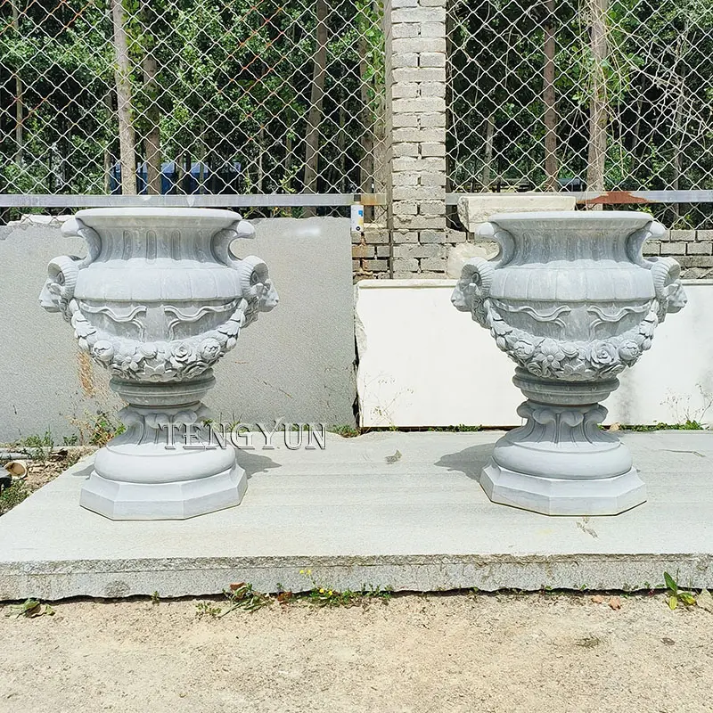 Decorative Stone Urns For Outdoor Garden Elegant Sculpted Marble Vases For Home Decor