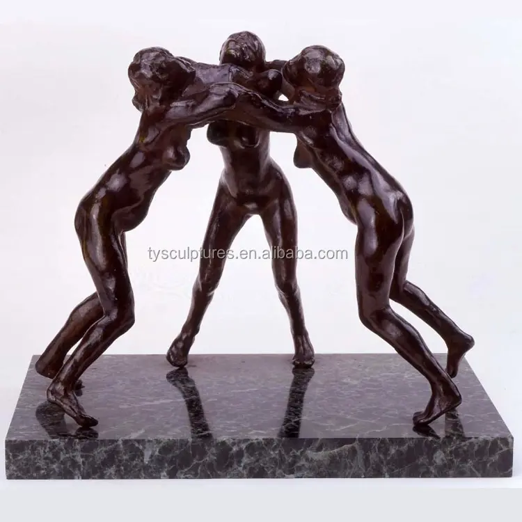 Elegant Bronze Sculpture of Three Intertwined Nude Female Figures