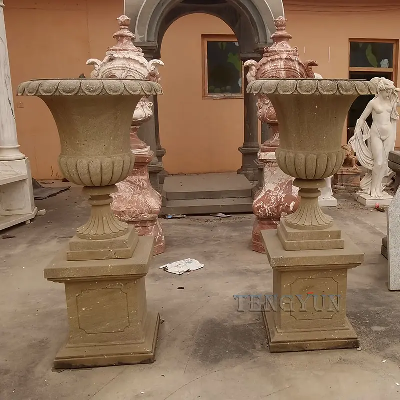 Elegant Sandstone Flowerpots Garden & Outdoor Decor Stone Flower Planters