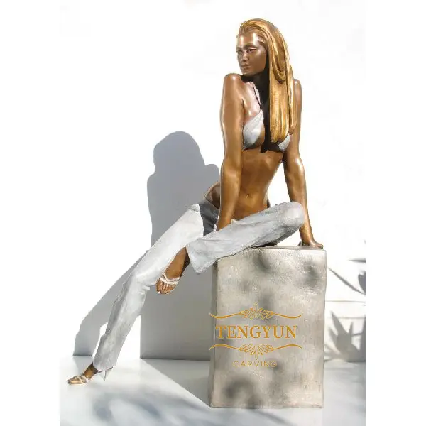 Exquisite Bronze Sexy Nude Woman Art Statue Naked Sitting Girl Human Figure Sculpture