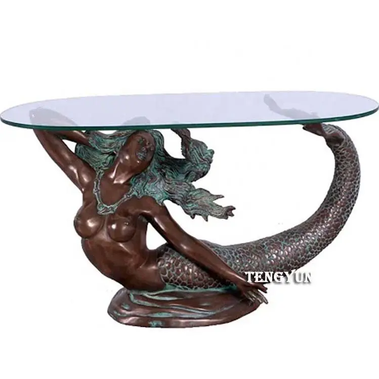 Home Decor Life Size Mermaid Statue Sexy Naked Statue Bronze Sculpture Coffee Table Desk