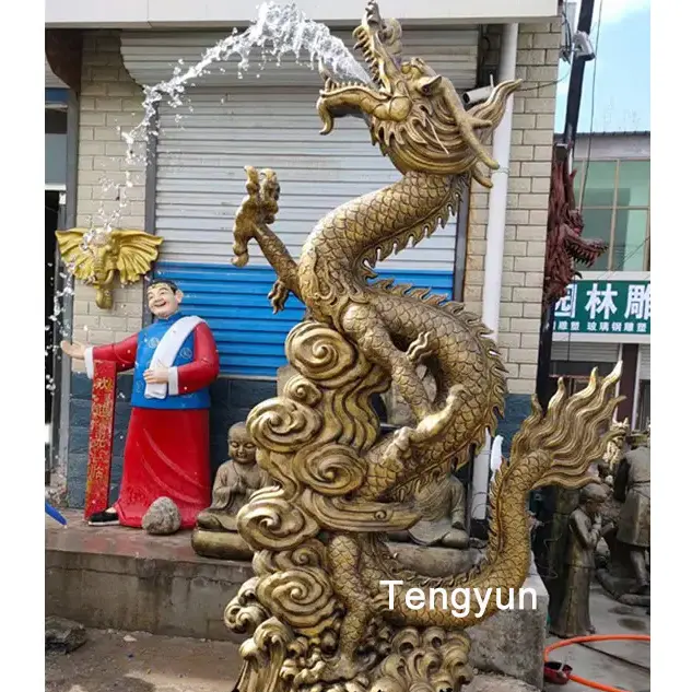 Fiberglass Dragon Sculpture Water Fountain Garden Decorative Resin Water Feature