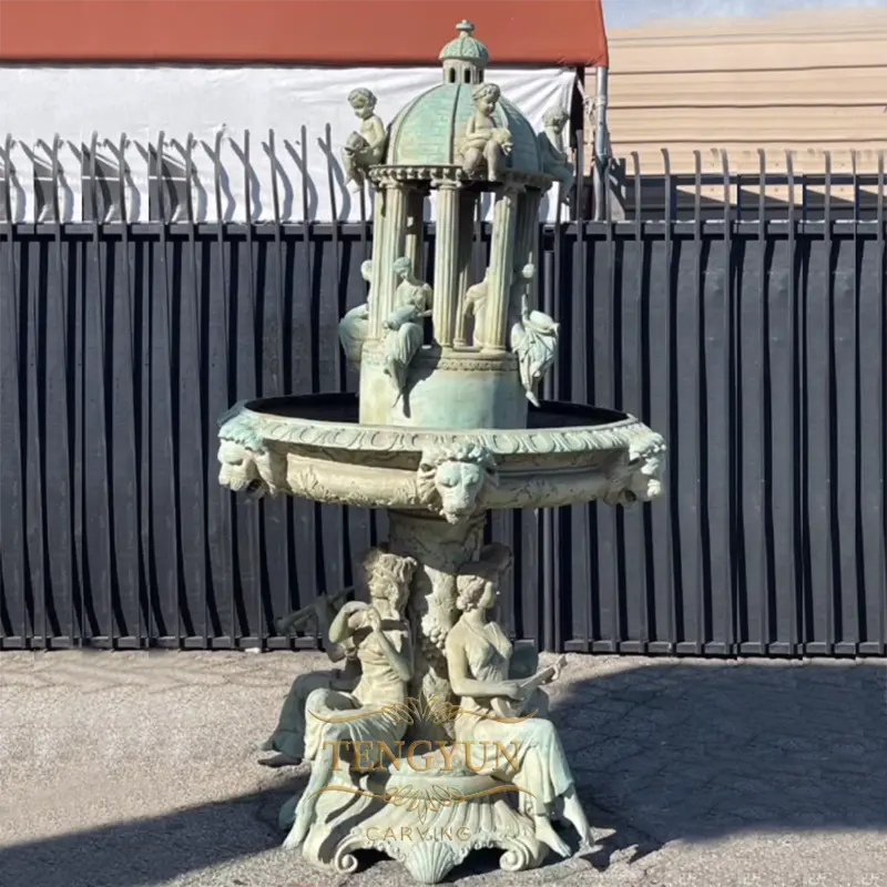 Garden Bronze Lady Statues With Instruments Metal Tiers Water Fountain