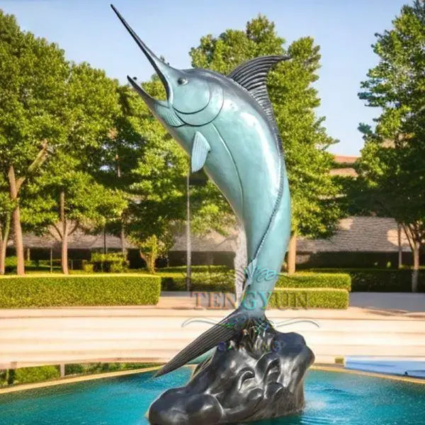 Garden Decorative Bronze Cast Marlin Fish Sculpture Water Fountain