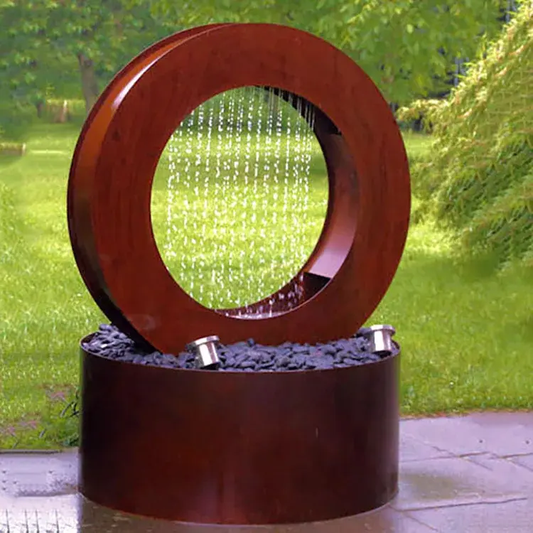 Garden Decorative Corten Steel Water Feature Round Ring Metal Water Fountain For Sale