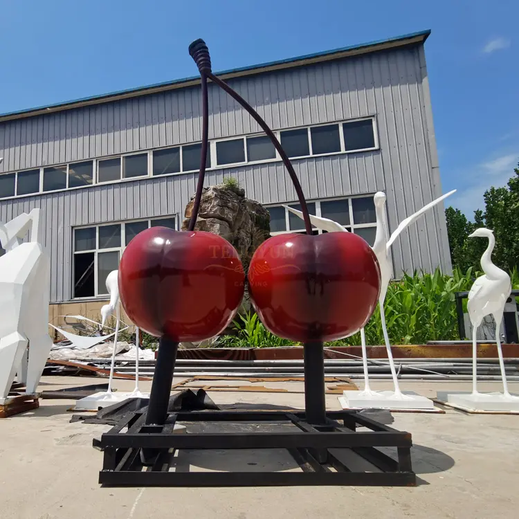 Garden Decorative Metal Fruit Sculpture Big Size Outdoor Stainless Steel Cherry Sculpture