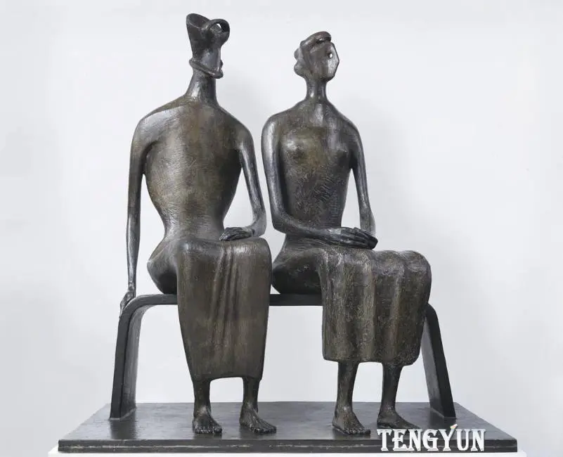Garden Decorative Statue Henry-Moore King And Queen Bronze Love Couple Abstract Sculpture