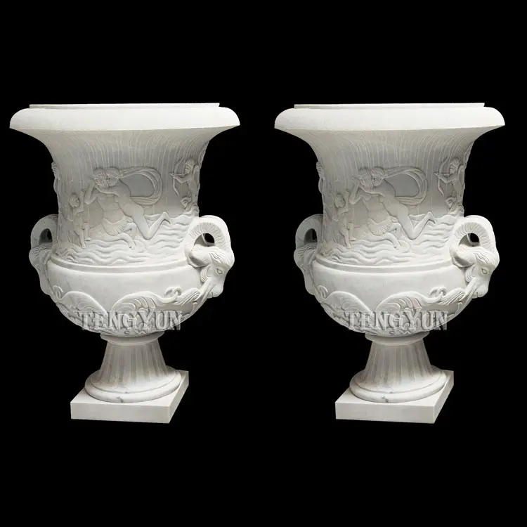 Garden Large Size Stone Carved Marble Flowerpot