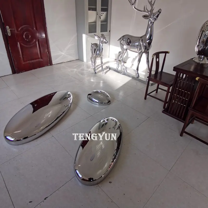 Garden Outdoor Decorative Mirror Polished Stainless Steel Cobblestone Ellipse Sculptures Metal Stone For Sale