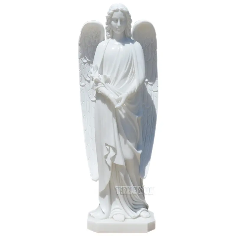 Garden Outdoor White Marble Church European-Style Stone Prayer Guardian Angel Sculptures