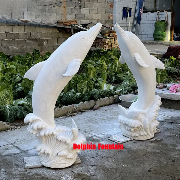 Garden Outdoor White Marble Dolphin Sculpture Water Fountain Animal Sculpture Fountains