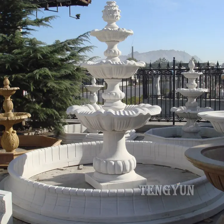 Garden White Marble Carved Tiers Water Fountain