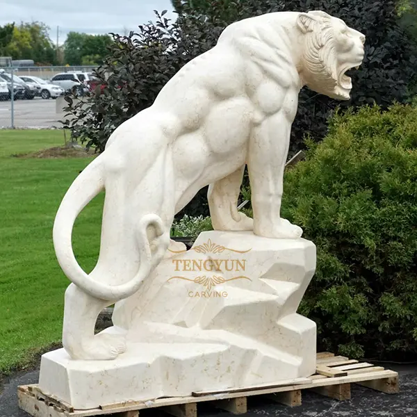 Garden yard ornament life size natural stone marble carved tiger statue