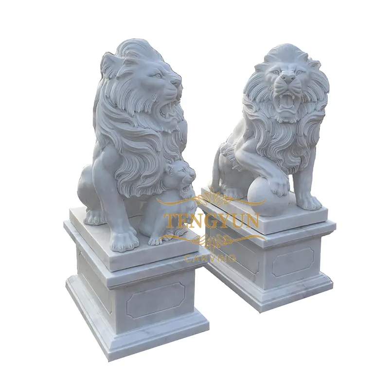 Gate Decorative White Marble Pair Of Lion Statue Price