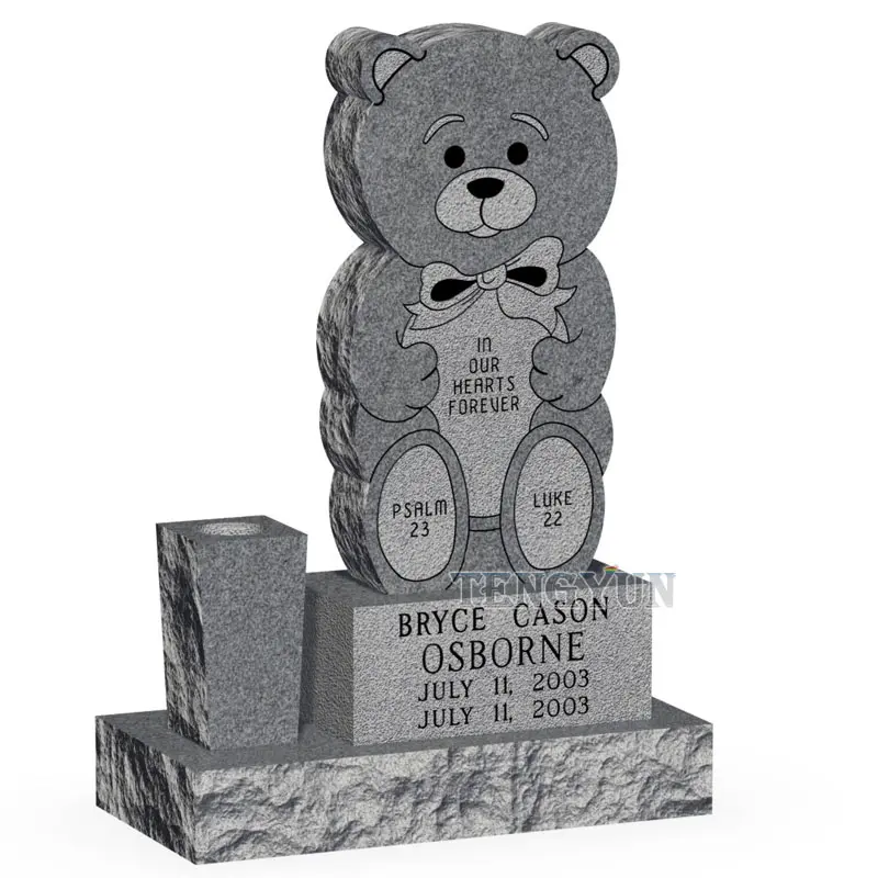 Graveyard Outdoor Decorative Grey Granite Stone Engraving Sad Teddy Bear Sculpture Gravestone Baby Child Headstones For Sale